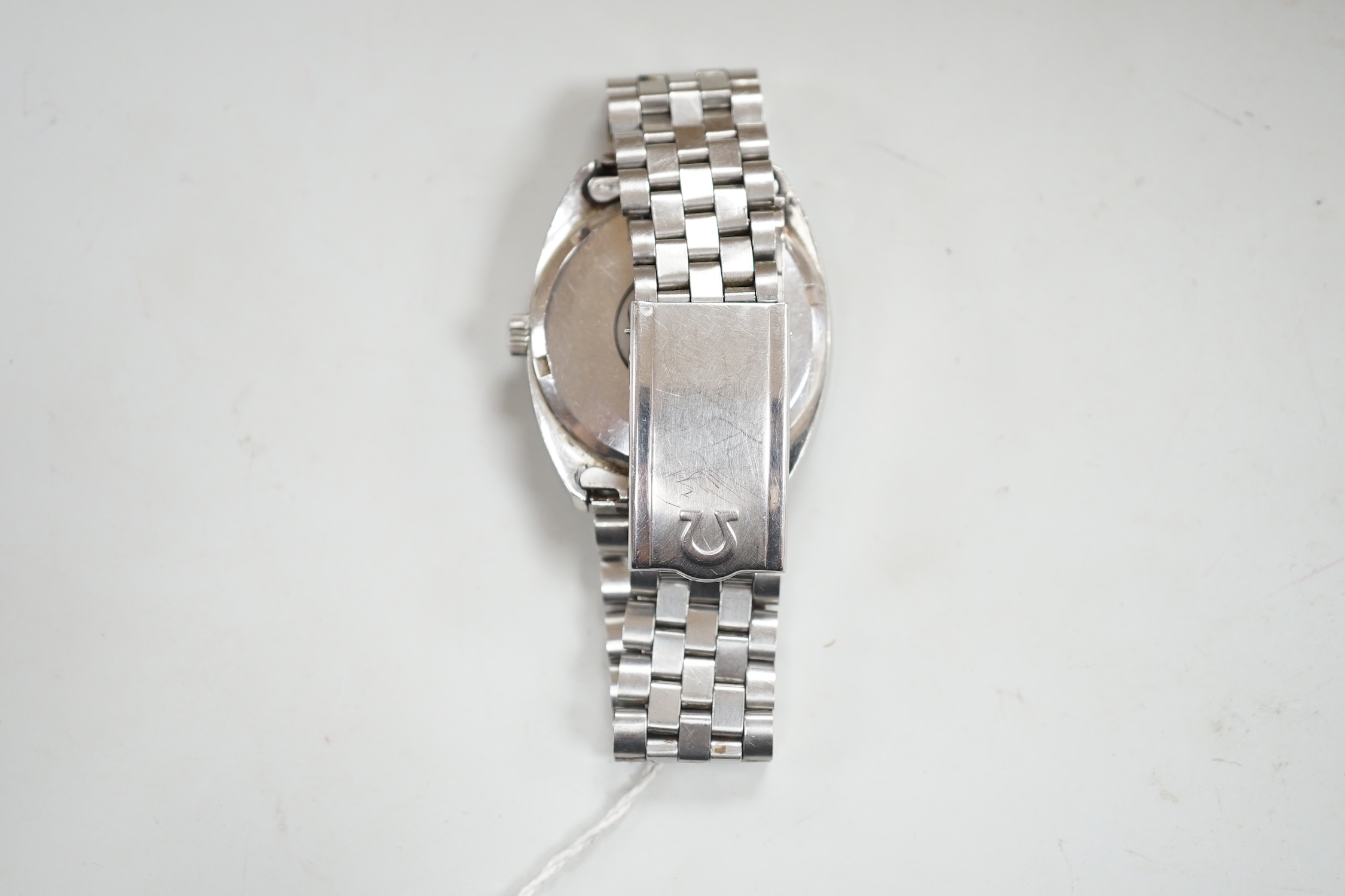 A gentleman's late 1960's stainless steel Omega Automatic Chronometer Constellation wrist watch, on a stainless steel Omega bracelet, movement c.751, no box or papers.